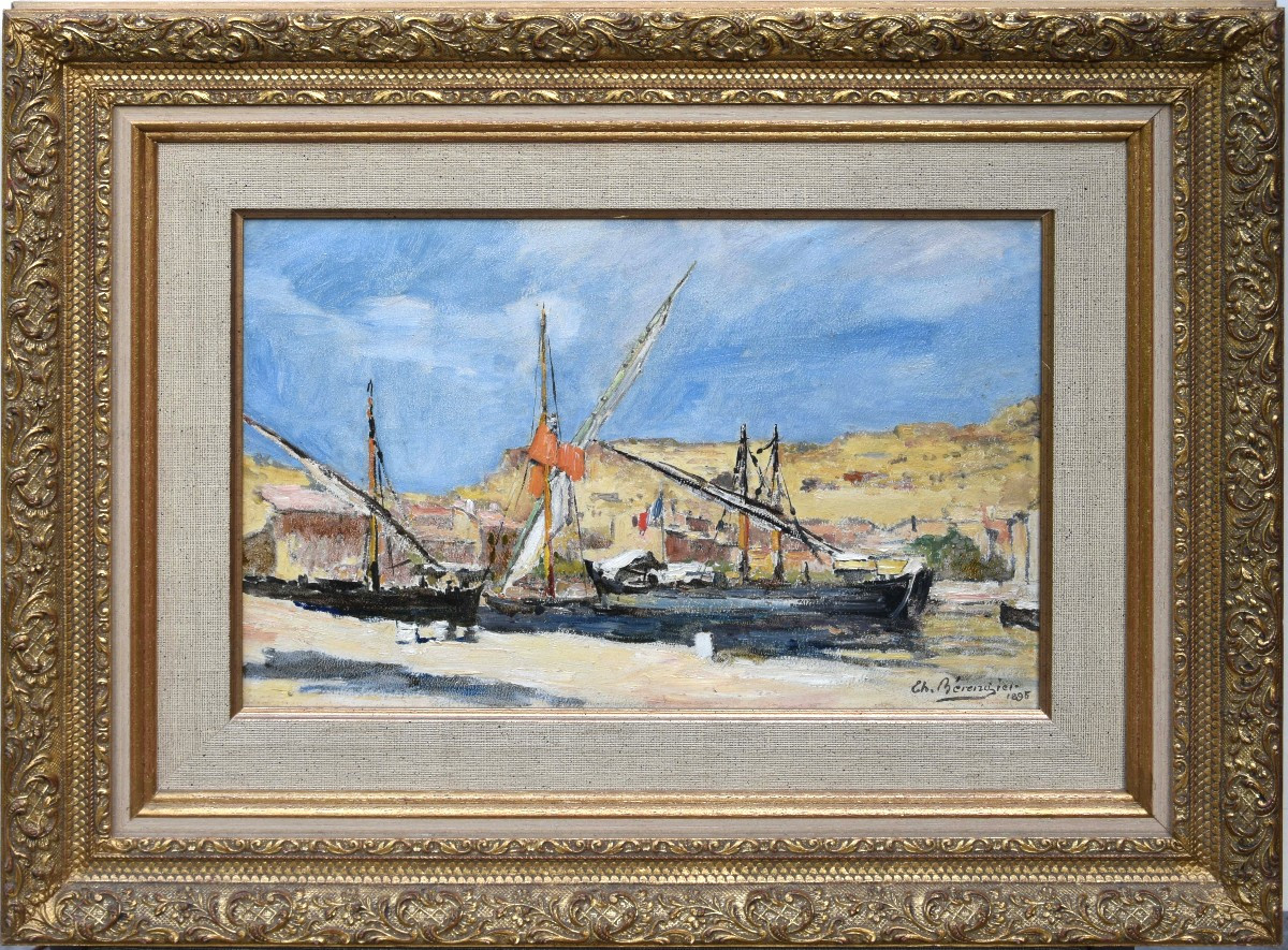 Théophile BERENGIER "Le port de Saint Chamas" 1895 huile sur carton 24x36